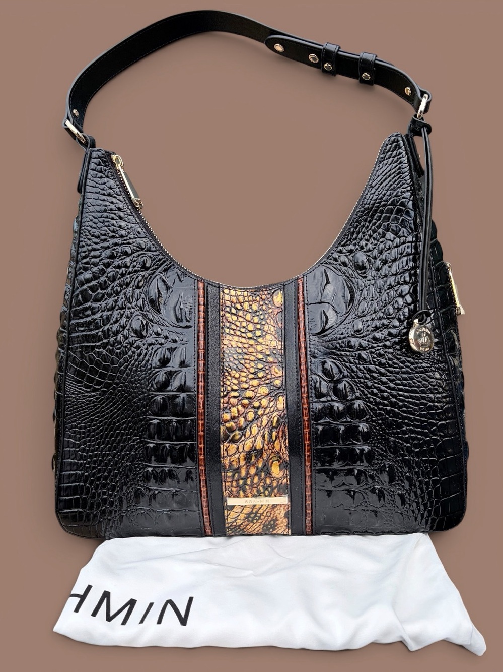 Brahmin Croc Embossed Tabitha Kairos Shoulder Bag Hobo Purse Gold Accent NWOT